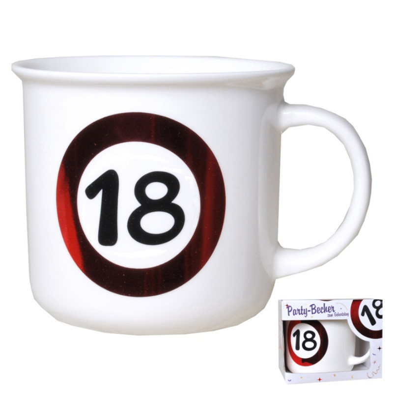 Udo Schmidt Becher Jahreszahl 18 Porzellan 350 ml originelle Geburtstags-Tasse zum 18 Geburtstag